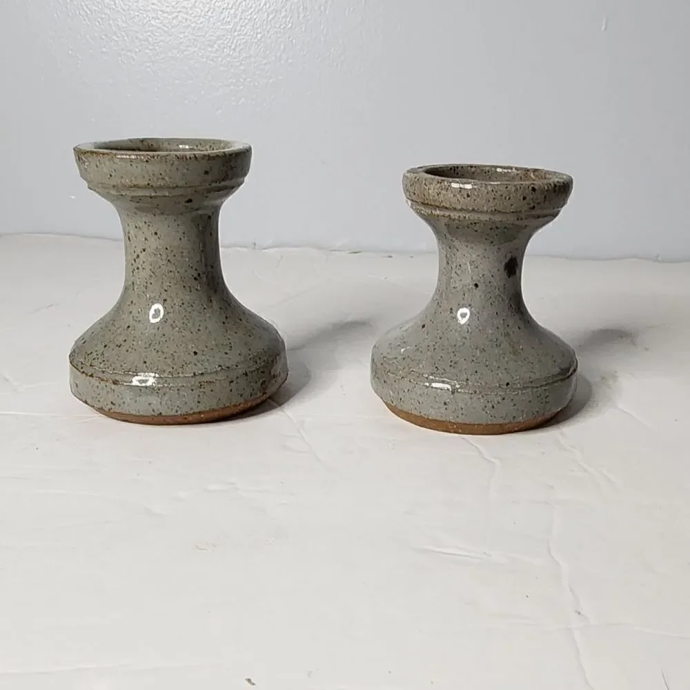 Pottery candlesticks pair handcrafted
